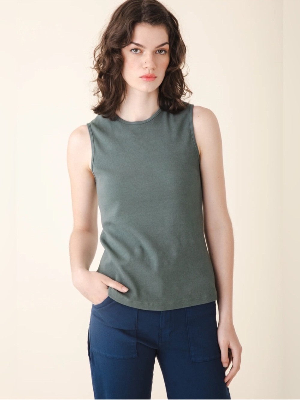 PRAIRIE UNDERGROUND sleeveless ribbed crewneck tee in Cool Green Size Small